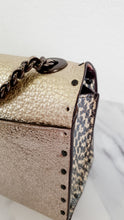 Load image into Gallery viewer, Coach Parker 18 in Signature Canvas With Tea Rose Turnlock, Border Rivets, Snakeskin Detail & Metallic Leather - Shoulder Bag Crossbody Bag Champagne Platinum Beige - Coach 39680