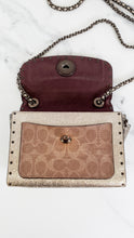 Load image into Gallery viewer, Coach Parker 18 in Signature Canvas With Tea Rose Turnlock, Border Rivets, Snakeskin Detail & Metallic Leather - Shoulder Bag Crossbody Bag Champagne Platinum Beige - Coach 39680