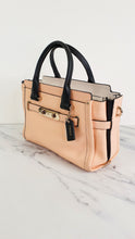 Load image into Gallery viewer, Coach Swagger 27 in Peach Salmon Pink with Colorblock Black Handles - Pebble Leather HandbagCrossbody Bag - Coach 34417
