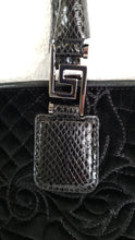 Load image into Gallery viewer, Versace Vanitas Baroque Quilted Velvet Tote With Snakeskin Handles - Black Handbag Shoulder Bag Work Bag with Medusa Charm