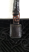 Load image into Gallery viewer, Versace Vanitas Baroque Quilted Velvet Tote With Snakeskin Handles - Black Handbag Shoulder Bag Work Bag with Medusa Charm