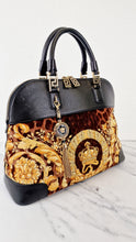Load image into Gallery viewer, Versace Vanitas Athena Bag with Leopard Baroque Velour Velvet Crown Print - Handbag with Black Smooth Leather and Medusa charm