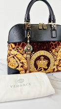 Load image into Gallery viewer, Versace Vanitas Athena Bag with Leopard Baroque Velour Velvet Crown Print - Handbag with Black Smooth Leather and Medusa charm