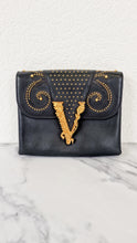 Load image into Gallery viewer, Versace Virtus Western Stud Flap Bag Clutch With Gold Chain in Black Smooth Leather - Crossbody Shoulder Bag