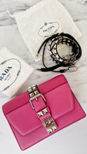 Load image into Gallery viewer, Prada Elektra Crossbody Shoulder Bag in Pink Saffiano Leather & Smooth Leather With Studs - Clutch Rivets Flap Bag - Prada 1BD121