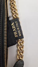 Load image into Gallery viewer, Rare Vintage Prada Black & Gold Tessuto Oro Nylon & Saffiano Leather Cut-Out Logo Crossbody Bag - Prada BT0606