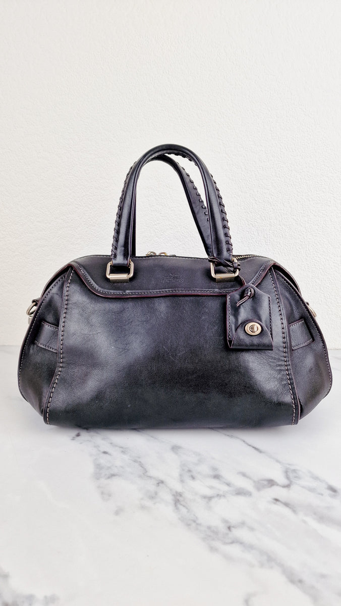 Coach Ace Satchel in Black Smooth Leather with Whipstitch Detail