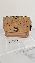 Load image into Gallery viewer, RARE Coach Madison Sample Bag in Tan Leather & Suede with Rivets & Snakeskin Tea Rose Turnlock - Shoulder Bag Crossbody