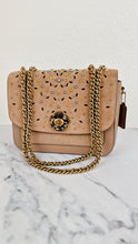 Load image into Gallery viewer, RARE Coach Parker Sample Bag in Tan Leather & Suede with Rivets & Snakeskin Tea Rose Turnlock - Shoulder Bag Crossbody