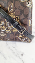Load image into Gallery viewer, Coach Mia Crossbody Bag in Chestnut Brown Signature Coated Canvas with Metallic Gold and Silver Tulips Flowers - Coach F77982