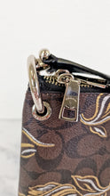 Load image into Gallery viewer, Coach Mia Crossbody Bag in Chestnut Brown Signature Coated Canvas with Metallic Gold and Silver Tulips Flowers - Coach F77982