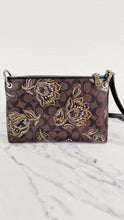 Load image into Gallery viewer, Coach Mia Crossbody Bag in Chestnut Brown Signature Coated Canvas with Metallic Gold and Silver Tulips Flowers - Coach F77982