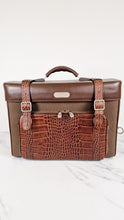Load image into Gallery viewer, Alexander McQueen x Samsonite Travel Bag Carry-on Luggage with Croc Embossed Brown Leather and Shoulder Strap
