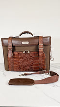 Load image into Gallery viewer, Alexander McQueen x Samsonite Travel Bag Carry-on Luggage with Croc Embossed Brown Leather and Shoulder Strap