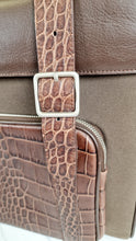 Load image into Gallery viewer, Alexander McQueen x Samsonite Travel Bag Carry-on Luggage with Croc Embossed Brown Leather and Shoulder Strap