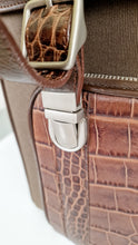 Load image into Gallery viewer, Alexander McQueen x Samsonite Travel Bag Carry-on Luggage with Croc Embossed Brown Leather and Shoulder Strap