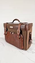 Load image into Gallery viewer, Alexander McQueen x Samsonite Travel Bag Carry-on Luggage with Croc Embossed Brown Leather and Shoulder Strap