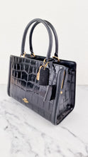 Load image into Gallery viewer, Small Coach Zoe Carryall Handbag in Croc Embossed Black Leather Crossbody - Coach F72666