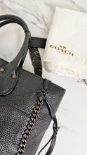 Load image into Gallery viewer, Coach Tatum Tall Tote in Black Pebble Leather with Whiplash Detail & Feather Charm - Large Black Shoulder Bag - Coach 33916