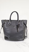 Load image into Gallery viewer, Coach Tatum Tall Tote in Black Pebble Leather with Whiplash Detail & Feather Charm - Large Black Shoulder Bag - Coach 33916
