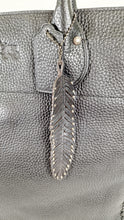 Load image into Gallery viewer, Coach Tatum Tall Tote in Black Pebble Leather with Whiplash Detail & Feather Charm - Large Black Shoulder Bag - Coach 33916