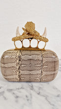 Load image into Gallery viewer, RARE Alexander McQueen Skull Knuckle Box Clutch in Ayers Snakeskin with Gold Serpent & Horns - 287073 000926