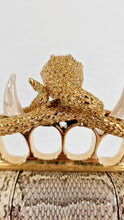 Load image into Gallery viewer, RARE Alexander McQueen Skull Knuckle Box Clutch in Ayers Snakeskin with Gold Serpent & Horns - 287073 000926