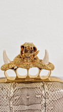 Load image into Gallery viewer, RARE Alexander McQueen Skull Knuckle Box Clutch in Ayers Snakeskin with Gold Serpent & Horns - 287073 000926