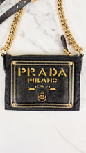 Load image into Gallery viewer, Rare Vintage Prada Black & Gold Tessuto Oro Nylon & Saffiano Leather Cut-Out Logo Crossbody Bag - Prada BT0606