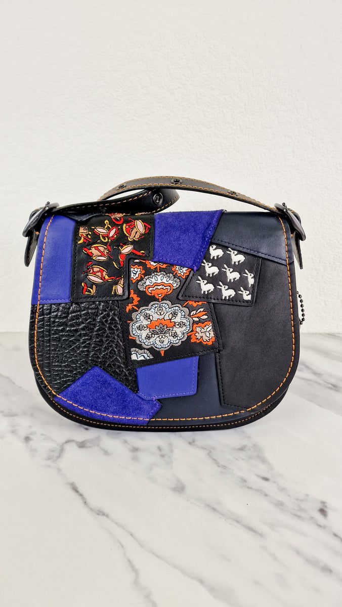 Coach 1941 Saddle 23 Bag in Black Smooth Leather with Patchwork