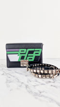 Load image into Gallery viewer, Prada Elektra Crossbody Bag in Black City Calfskin & Saffiano Leather with Green Racing Logo Prada 1BD121 Nero Verde