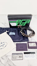 Load image into Gallery viewer, Prada Elektra Crossbody Bag in Black City Calfskin & Saffiano Leather with Green Racing Logo Prada 1BD121 Nero Verde