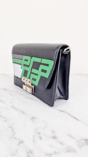 Load image into Gallery viewer, Prada Elektra Crossbody Bag in Black City Calfskin & Saffiano Leather with Green Racing Logo Prada 1BD121 Nero Verde