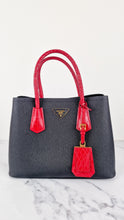 Load image into Gallery viewer, RARE Prada Double Medium Saffiano Cuir Black & Red Crocodile - Handbag Prada 1BG887