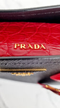 Load image into Gallery viewer, RARE Prada Double Medium Saffiano Cuir Black & Red Crocodile - Handbag Prada 1BG887