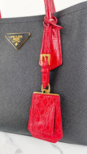 Load image into Gallery viewer, RARE Prada Double Medium Saffiano Cuir Black & Red Crocodile - Handbag Prada 1BG887