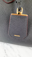 Load image into Gallery viewer, Large Medium Prada Double Tote Saffiano Cuir Black with Fiery Red Nappa Leather Lining Handbag