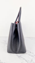 Load image into Gallery viewer, Large Medium Prada Double Tote Saffiano Cuir Black with Fiery Red Nappa Leather Lining Handbag