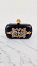 Load image into Gallery viewer, Alexander McQueen Skull Box Clutch Black Leather and Swarovski Crystals Gold Hardware