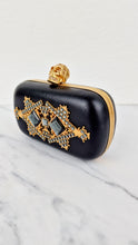 Load image into Gallery viewer, Alexander McQueen Skull Box Clutch Black Leather and Swarovski Crystals Gold Hardware