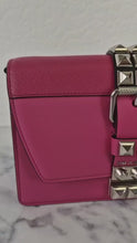 Load and play video in Gallery viewer, Prada Elektra Crossbody Shoulder Bag in Pink Saffiano Leather & Smooth Leather With Studs - Clutch Rivets Flap Bag - Prada 1BD121