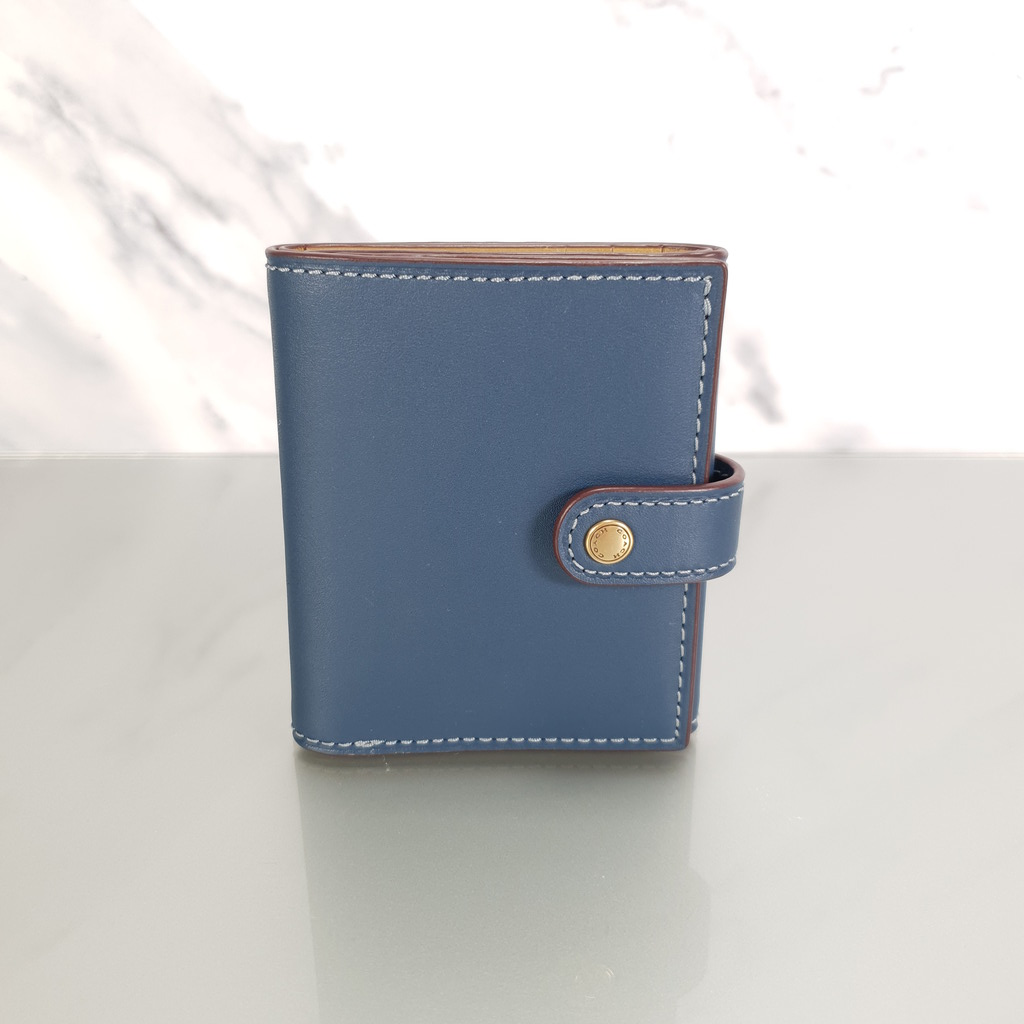 Coach 1941 Glovetanned Leather Wallet in Dark Denim Navy Blue with Mustard Lining