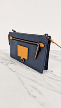 Load image into Gallery viewer, Coach Rivington Convetible Pouch Clutch in Navy Blue Smooth Leather with Yellow Details - Coach 68232