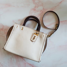 Load image into Gallery viewer, Coach 1941 Rogue 25 in Chalk - Shoulder Bag Handbag in White Pebble Leather Colorblock Oxblood Handles