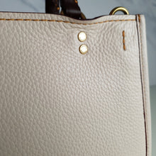 Load image into Gallery viewer, Coach 1941 Rogue 25 in Chalk - Shoulder Bag Handbag in White Pebble Leather Colorblock Oxblood Handles