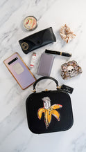 Load image into Gallery viewer, What Fits in Coach x Jean-Michel Basquiat Square Bag with Banana artwork - Smooth Black Leather Crossbody Bag Handbag Coach 6898