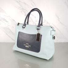 Load image into Gallery viewer, COACH Emma seafoam Satchel Handbag BlueCoach Emma Satchel in Seafoam Blue with Navy Coloblock Pebble Leather - Coach F72856