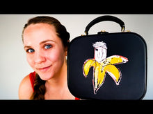 Load and play video in Gallery viewer, Coach x Jean-Michel Basquiat Square Bag with Banana artwork - Smooth Black Leather Crossbody Bag Handbag Coach 6898