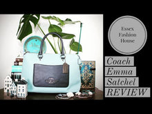 Load and play video in Gallery viewer, Coach Emma Satchel in Seafoam Blue with Navy Coloblock Pebble Leather - Coach F72856