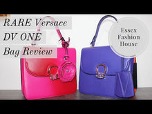 Load and play video in Gallery viewer, RARE Versace DV ONE Purple & Orange Tophandle Handbag in Leather and Chamois LIMITED EDITION